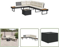 vidaXL Loungebank - Tuin Lounge Set - 2-delige Loungeset met kussens poly rattan en glas zwart - Poly Rattan - Buitendinerset - Patio Furniture
