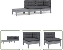 vidaXL Loungebank - Tuin Lounge Set - 3-delige Loungeset met kussens massief grenenhout grijs - Houten Bank - Buitendrankset - Balkon Meubel