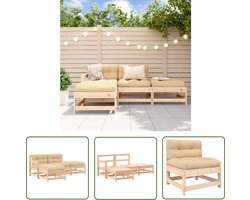 vidaXL Loungebank - Tuin Lounge Set - 4-delige Loungeset met kussens massief hout - Teak Tafel - Outdoor Furniture - Tuinset