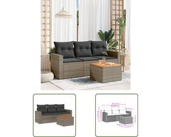 vidaXL Loungebank - Tuin Lounge Set - 4-delige Loungeset met kussens poly rattan grijs - Buitendecoratie - Poly Rattan - Grijze Tuinstoel