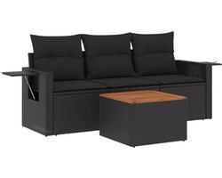 vidaXL Loungebank - Tuin Lounge Set - 4-delige Loungeset met kussens poly rattan zwart - Poly Rattan - Buitendecoratie - Outdoor Furniture