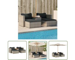 vidaXL Loungebank - Tuin Lounge Set - 5-delige Loungeset met kussens poly rattan acacia grijs - Outdoor Furniture - Patio Set - Ratan Meubels