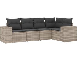 vidaXL Loungebank - Tuin Lounge Set - 5-delige Loungeset met kussens poly rattan lichtgrijs - Outdoor Furniture - Patio Set - Garden Sofa
