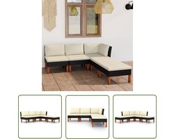 vidaXL Loungebank - Tuin Lounge Set - 5-delige Loungeset met kussens poly rattan zwart - Buitendiner - Poly Rattan - Zwarte Lounge Set