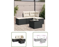vidaXL Loungebank - Tuin Lounge Set - 5-delige Loungeset met kussens poly rattan zwart - Outdoor Furniture - Patio Set - Garden Sofa