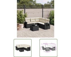 vidaXL Loungebank - Tuin Lounge Set - 6-delige Loungeset met kussens poly rattan zwart - Buitendecor - Outdoor Furniture - Patio Set