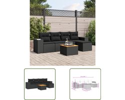 vidaXL Loungebank - Tuin Lounge Set - 6-delige Loungeset met kussens poly rattan zwart - Buitendecoratie - Outdoor Furniture - Patio Set