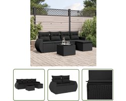 vidaXL Loungebank - Tuin Lounge Set - 6-delige Loungeset met kussens poly rattan zwart - Buitendecoratie - Outdoor Furniture - Ratan Meubels