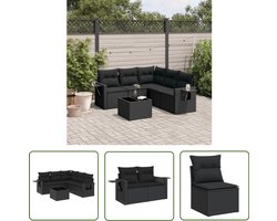vidaXL Loungebank - Tuin Lounge Set - 6-delige Loungeset met kussens poly rattan zwart - Buitendecoratie - Outdoor Furniture - Zwarte Lounge Set