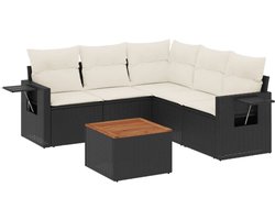 vidaXL Loungebank - Tuin Lounge Set - 6-delige Loungeset met kussens poly rattan zwart - Buitendining - Patio Furniture - Outdoor Living