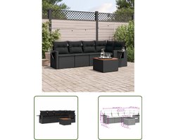 vidaXL Loungebank - Tuin Lounge Set - 6-delige Loungeset met kussens poly rattan zwart - Buitenkamer - Patio Furniture - Garden Sofa