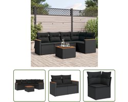 vidaXL Loungebank - Tuin Lounge Set - 6-delige Loungeset met kussens poly rattan zwart - Outdoor Furniture - Patio Set - Zwarte Lounge Set