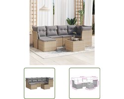 vidaXL Loungebank - Tuin Lounge Set - 7-delige Loungeset met kussens poly rattan beige - Buitendiner - Patio Furniture - Outdoor Living