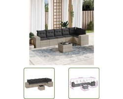 vidaXL Loungebank - Tuin Lounge Set - 7-delige Loungeset met kussens poly rattan lichtgrijs - Buitendiner - Poly Rattan - Garden Furniture