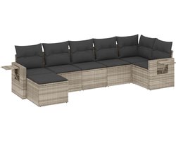 vidaXL Loungebank - Tuin Lounge Set - 7-delige Loungeset met kussens poly rattan lichtgrijs - Outdoor Furniture - Tuinset - Patio Set