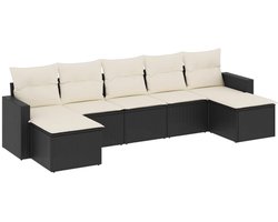 vidaXL Loungebank - Tuin Lounge Set - 7-delige Loungeset met kussens poly rattan zwart - Buitendecoratie - Tuinset - Outdoor Furniture