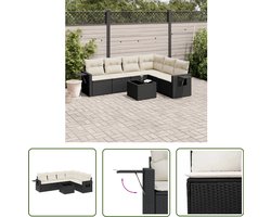 vidaXL Loungebank - Tuin Lounge Set - 7-delige Loungeset met kussens poly rattan zwart - Buitendining - Patio Furniture - Outdoor Living
