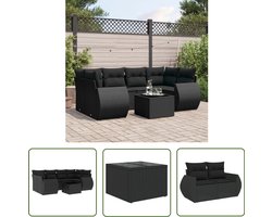 vidaXL Loungebank - Tuin Lounge Set - 7-delige Loungeset met kussens poly rattan zwart - Poly Rattan - Buitendecoratie - Garden Furniture
