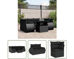 vidaXL Loungebank - Tuin Lounge Set - 7-delige Loungeset met kussens poly rattan zwart - Poly Rattan - Zwarte Lounge Set - Buitendecoratie