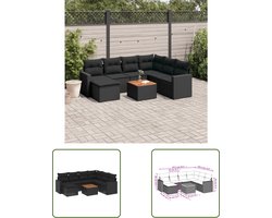 vidaXL Loungebank - Tuin Lounge Set - 8-delige Loungeset met kussens poly rattan zwart - Buitendecoratie - Outdoor Furniture - Patio Set