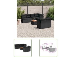 vidaXL Loungebank - Tuin Lounge Set - 8-delige Loungeset met kussens poly rattan zwart - Outdoor Furniture - Patio Set - Garden Sofa