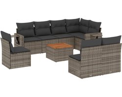 vidaXL Loungebank - Tuin Lounge Set - 9-delige Loungeset met kussens poly rattan grijs - Buitendiner - Poly Rattan - Outdoor Furniture