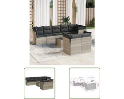 vidaXL Loungebank - Tuin Lounge Set - 9-delige Loungeset met kussens poly rattan lichtgrijs - Ratan Tuinmeubelen - Outdoor Furniture - Buitenkamer