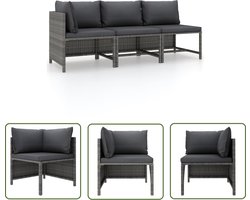 vidaXL Loungebank - Tuinlounge - 3-delige Loungeset met kussens poly rattan grijs - Outdoor Furniture - Tuinset - Ratan Meubilair