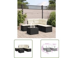 vidaXL Loungebank - Tuinlounge - 6-delige Loungeset met kussens poly rattan zwart - Buitenspeelkamer - Patio Furniture - Outdoor Living