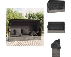 vidaXL Loungebed - Loungebedden - Loungebed Met Kussens - Tuinbed - Loungebed met luifel en kussens poly rattan grijs