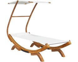 vidaXL - Loungebed - met - luifel - 100x190x134 - cm - massief - gebogen - hout - crème