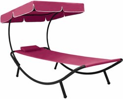 vidaXL - Loungebed - met - luifel - en - kussen - roze