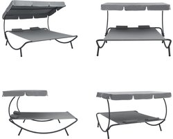 vidaXL Loungebed met luifel en kussens grijs - Ligstoel - Ligstoelen - Ligbed - Ligbedden