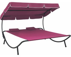 vidaXL - Loungebed - met - luifel - en - kussens - roze