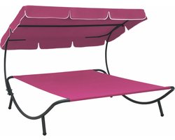 vidaXL - Loungebed - met - luifel - roze
