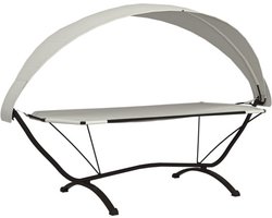 vidaXL - Loungebed - met - luifel - staal - en - oxford - stof - crèmekleurig