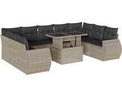 vidaXL Loungeset 10-delig - Lichtgrijs - Poly Rattan Lounge Set - Tuinmeubels - Lounge Dining Set - Buitendecoratie - Outdoor Furniture