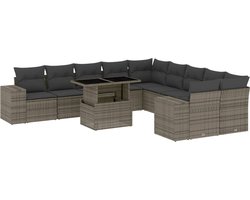 vidaXL Loungeset 11-delig - Grijs - Inclusief Kussens Loungeset - Tuinmeubels - Lounge Set - Buitendecoratie - Outdoor Furniture