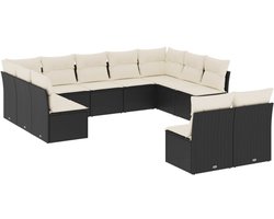 vidaXL Loungeset 11-delig - Poly Rattan - Zwart Loungeset - Tuinset - Lounge Set - Buitendecoratie - Garden Furniture
