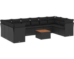vidaXL Loungeset 11-delig - Zwart - Inclusief kussens Loungeset - Lounge Set - Tuinlounge - Buitendining - Outdoor Furniture