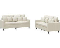 vidaXL Loungeset 2-delig - Crème - Fluweel - Inclusief kussens Loungeset - Velours Bank - 2 Persoons Bank - Salontafel - Living Room Furniture