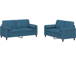vidaXL Loungeset 2-delig - Fluweel Blauw - Inclusief Kussens Loungebank - Tweezitter - Velvet Bank - Blauwe Bank - Salontafel