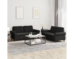 vidaXL Loungeset - 2-zitsbanken met kussens - Zwart Loungeset - Fluweel Sofa - Zwarte Bank - 2 Persoons Bank - Lounge Set