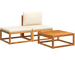 vidaXL Loungeset 3-delig - Acaciahout - Inclusief kussens Loungeset - Acacia Hout - Tuinmeubels - Lounge Set - Buitendecoratie - Terrasmeubelen - Garden Furniture