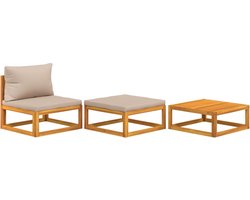 vidaXL Loungeset 3-delig Acaciahout met Kussens Tuinmeubles - Loungeset - Acacia Hout - Outdoor Furniture - Balkon Meubel