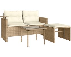 vidaXL Loungeset - 3-delig - Beige - Inclusief Kussens Loungeset - Lounge Set - Tuinbank - Buitendecoratie - Outdoor Furniture - Relaxset - Loungebank - Balkon Decoratie