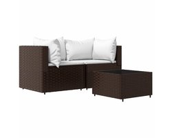 vidaXL Loungeset 3-delig - Bruin - Inclusief Kussens Loungeset - Hoeksofa - Buitenmeubel - Lounge Set - Terrasset - Tuinmeubilair - Bruine Bank