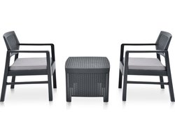vidaXL Loungeset 3-delig - Kunststof - Antraciet Loungeset - Tuinset - Balkon Set - Buitentijd - Tuinmeubels