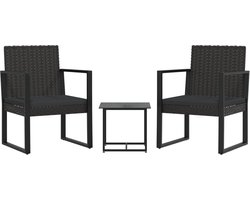 vidaXL Loungeset 3-delig Rattan Zwart met Kussens Loungeset - Tuinset - Lounge Stoel - Buisstoel - Loungebank - Outdoor Furniture - Patioset - Gardenfurniture
