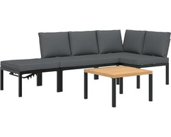 vidaXL Loungeset 4-delig - Aluminium - Zwart Tuinmeubels - Lounge Set - Buisstoel - Bankje - Eetkamertafel